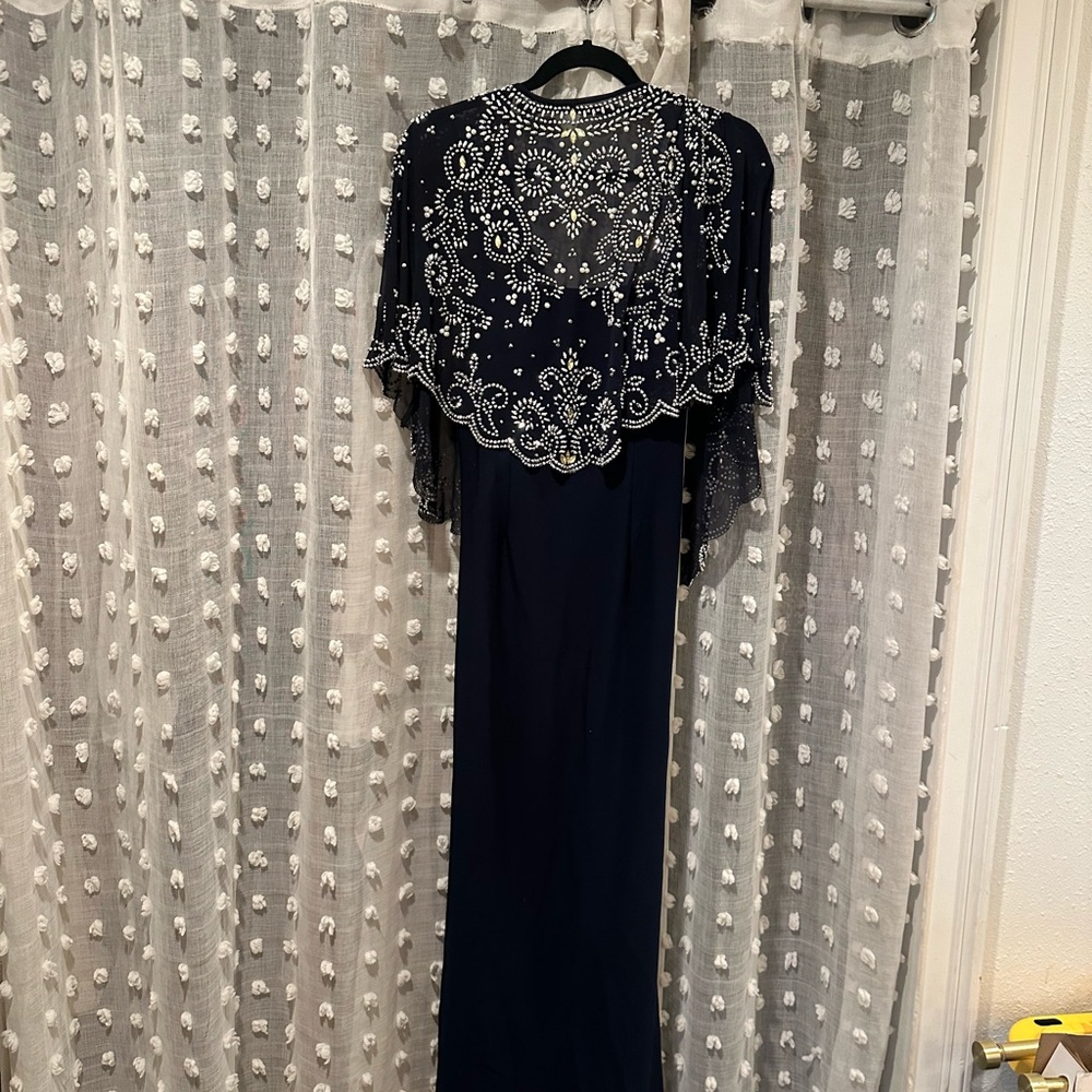 Betsy & Adam Black Embellished Maxi Gown 3/4 Sleeve